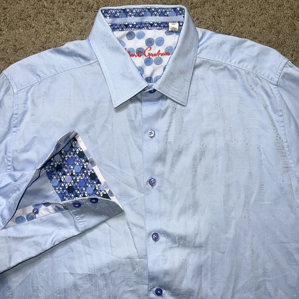 Robert Graham "Walden" Long Sleeve Flip Cuff Button Shirt Mens Size L Blue